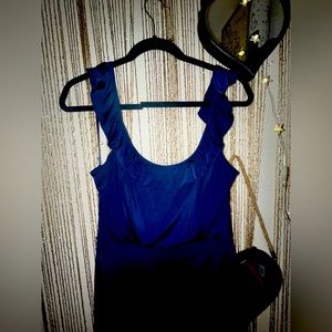 Leith silk frilly and flown royal blue bliss dress